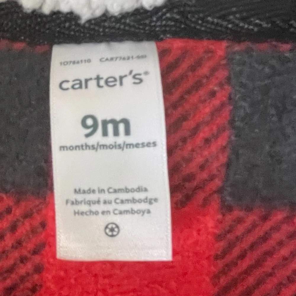 Carter’s Red and Black Plaid Baby One Piece Hoodie.